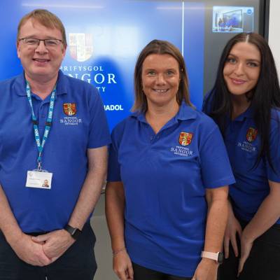 Dr Harri Pritchard, Dr Esyllt Llwyd and Ffraid Gwenllian from the North Wales Medical School visiting Coleg Meirion-Dwyfor’s Pwllheli campus