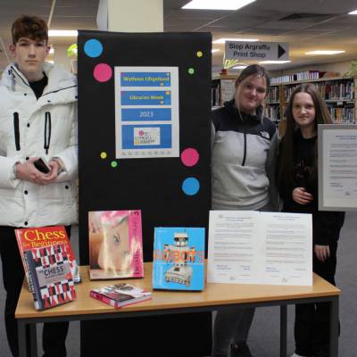 Students in the library at Coleg Llandrillo’s Rhos-on-Sea campus for Library Week