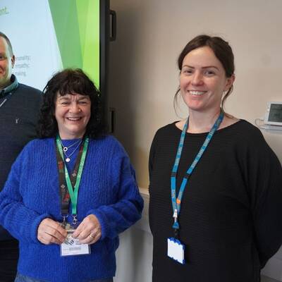 Gareth Edwards, Bernie Fahy and Megan Smith visiting Coleg Meirion-Dwyfor’s Dolgellau campus